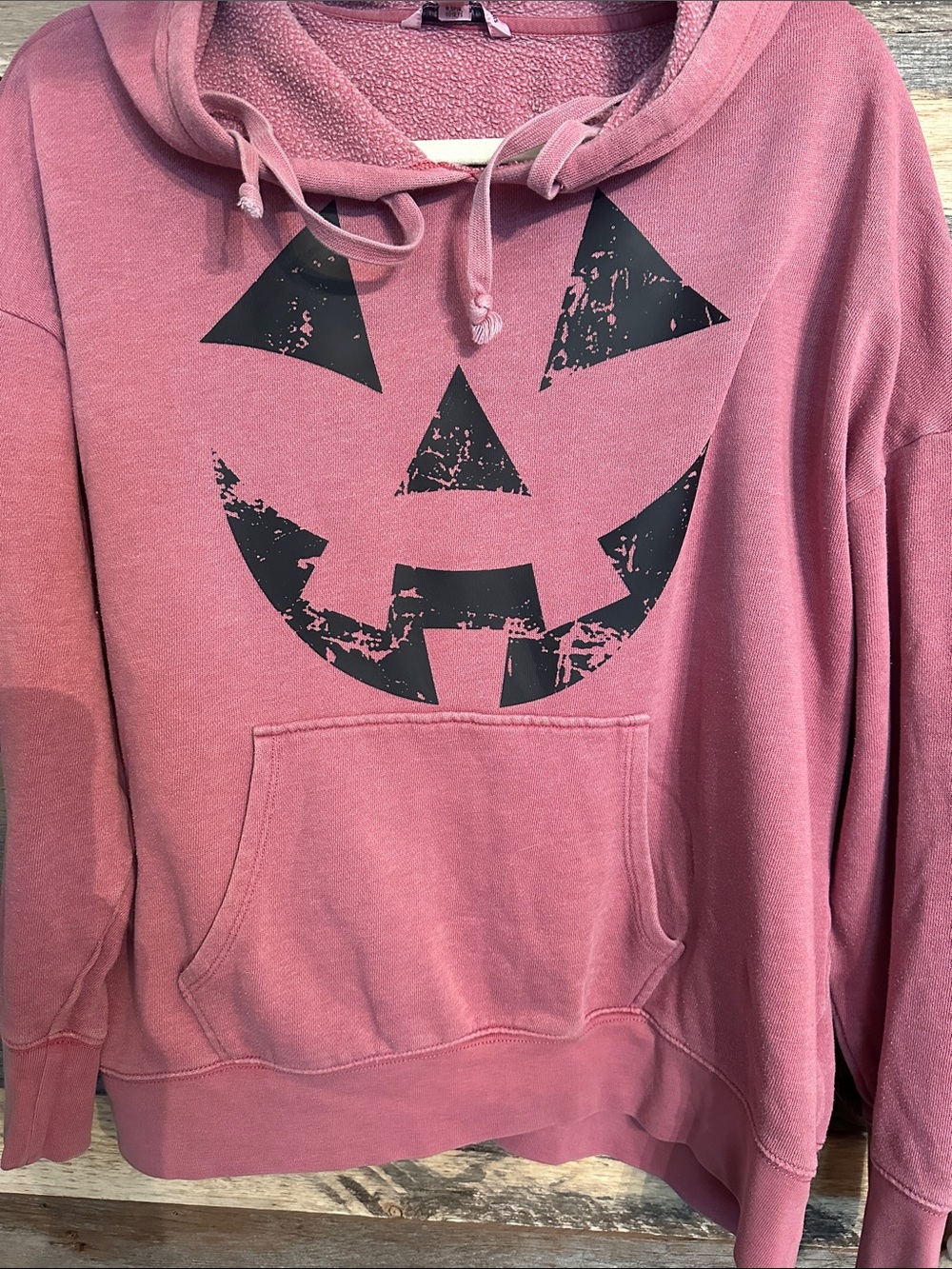 American Eagle Outfitters Dusty Rose Hoodie with Distressed Pumpkin Face